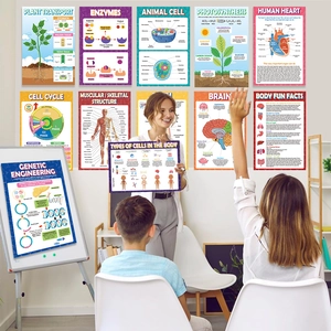 Set of 18 waterproof biology posters featuring plant cells, DNA, and human anatomy diagrams