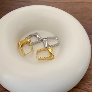 French vintage geometric square earrings in gold and silver with bamboo texture