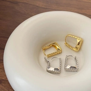 Copper Geometric Square Hoop Earrings Ribbed Texture Retro Minimalist Metal Jewelry For Women Daily Commute