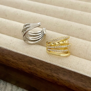 French style double-layer ear cuff set in gold and silver finish with sparkling zircons