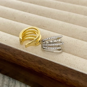 French style double-layer gold and silver ear cuffs with sparkling crystals for women