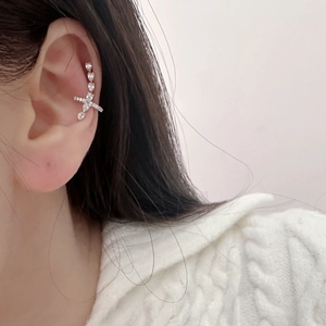 Silver cross zircon ear cuff for non-pierced ears, minimalist copper plated clip jewelry