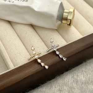 Cross Ear Cuff Copper Real Gold Plated Cubic Zirconia Non Piercing Minimalist Earrings Fashion Jewelry For Women