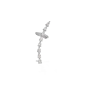Minimalist silver ear cuff with pear-cut cubic zirconia in a sleek drop design