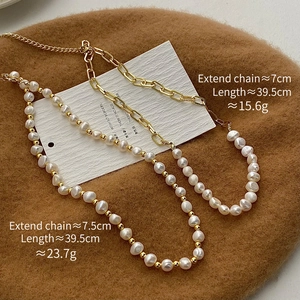 Detailed size specifications for double-layer pearl and gold clip chain necklace set