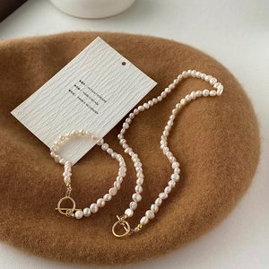 Vintage baroque freshwater pearl necklace and bracelet set with golden OT clasp
