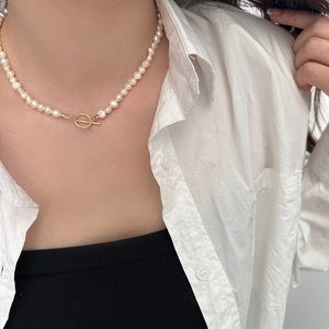 Natural Freshwater Pearl Necklace And Bracelet Vintage Baroque Irregular Beads Gold Copper Toggle Clasp Jewelry For Women