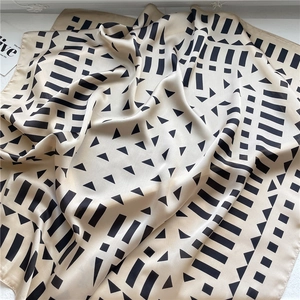 Geometric color block silk scarf with modern pattern for neck and hair styling