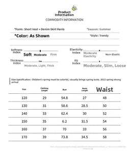 Guide des tailles pour ensemble haut sans manches et jupe en jean pour filles avec mesures