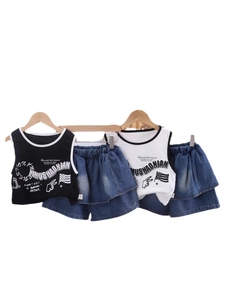 Ensemble d'été pour filles avec débardeur à logo et jupe-culotte en jean décontractée