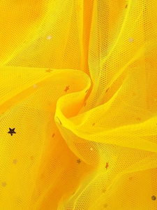 Girls bright yellow layered tulle tutu skirt with shiny gold and silver stars