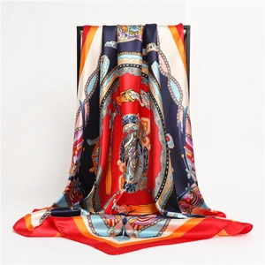 Classic Chinese print silk scarf with luxury red patterns and elegant satin luster finish