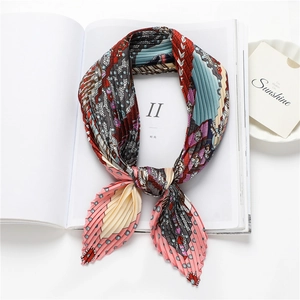 Foulard Plissé Faux Satin Imprimé Mince Écharpe De Cou Mode Rétro Motifs Géométriques Pour Femmes Polyvalent
