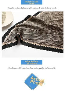 Macro detail of houndstooth silk-like scarf with pleated texture and hand-rolled edges