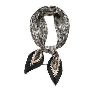 Pleated silk scarf with classic black and white houndstooth and geometric pattern