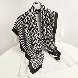 Fashion Square Scarf Houndstooth Print Satin Like Satin Lightweight Shawl For Women Elegant Commute Accessory