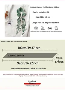 Tableau des tailles pour foulard en soie 100x6.5cm avec dimensions et conseils de lavage
