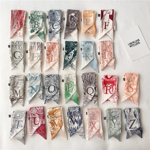 Écharpe Étroite Twilly Polyester Imitation Satin Rétro Alphabet Lettre Impression Cheveux Sac Bande Cravate Pour Femmes Style Français
