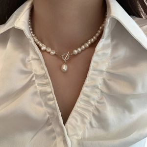 Collier De Perles D'eau Douce Cuivre Plaqué Or Fermoir OT Micro Pavé Zircon Pendentif Élégant Bijoux Pour Femmes