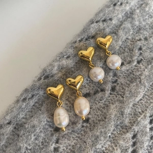 Heart Dangle Earrings Copper Gold Plated With Freshwater Shell Freshwater Pearl French Retro Elegant Jewelry For Women