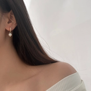 French vintage gold hoop earrings with freshwater pearl pendant and micro zircons