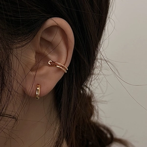 Zircon Ear Cuffs Golden Copper Gold Plated Huggie Earrings Non Pierced Bamboo Joint Style Minimalist Jewelry For Women