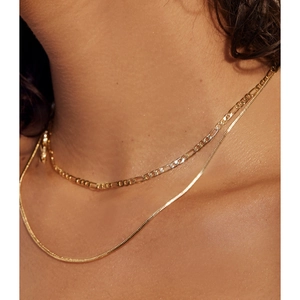 Double Layered Stainless Steel Figaro And Snake Chain Necklace Gold Plated Minimalist Stackable Jewelry Women Chic