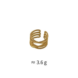 Detail of gold-plated multi-layer twisted rope ring with adjustable open design and 3.6g weight