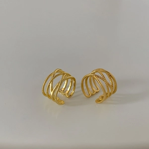 Minimalist gold multi-layered cross ear cuff with twisted texture for women