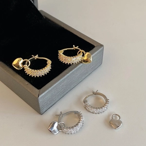 Elegant minimalist zircon heart hoop earrings in polished gold and silver finishes