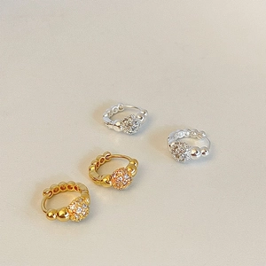 Copper Gold Plated Hoop Earrings Full Diamond Round Ball Minimalist Elegant Daily Jewelry For Women