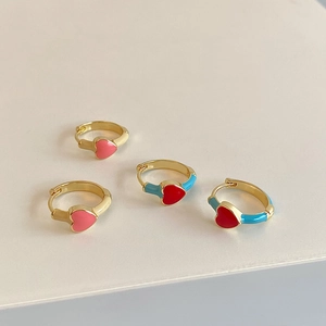 Heart Pendant Hoop Earrings Gold Plated Copper Enamel Drip Oil Colorful Fashion Accessory For Women