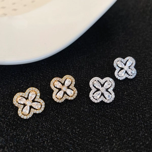 Boucles D Oreilles Trèfle En Cuivre Avec Zircon Brillant Bijoux Minimalistes Élégants Pour Femmes Style Français