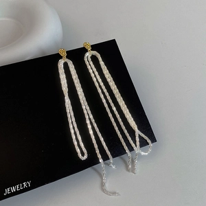 Vintage Geometric Long Tassel Drop Earrings Gold Silver Plated Copper Mesh Chain Dangle Statement Jewelry For Women