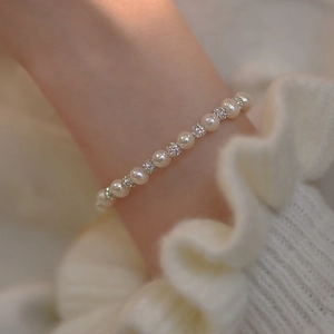 Freshwater Pearl Necklace And Bracelet Rhinestone Planet Design Gold Plated Copper Elegant Jewelry For Women