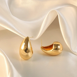 Teardrop Earrings Copper Gold Plated Minimalist High Polish Waterdrop Fashion Jewelry For Women