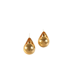 Polished gold teardrop earrings featuring a spherical metal ball pendant for daily wear