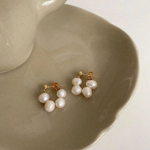 Natural Freshwater Pearl Hoop Earrings Gold Plated Unique Design French Style Elegant Jewelry For Women