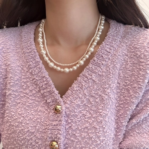 Collier de perles double épaisseur pour femme avec perles dégradées et style vintage