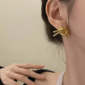Layered Knot Stud Earrings Copper Twisted Rope Geometric Minimalist Design Daily Accessory For Women Fashion Jewelry