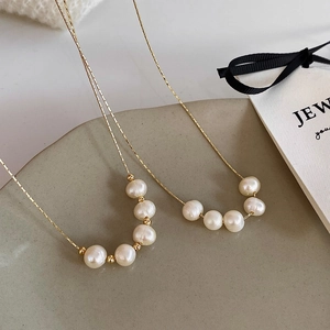 Freshwater Pearl Pendant Necklace Gold Plated Copper Minimalist French Style Choker For Women Adjustable Chain