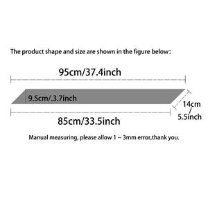 Size chart showing 95cm length for the narrow fruit print silk scarf and hair ribbon