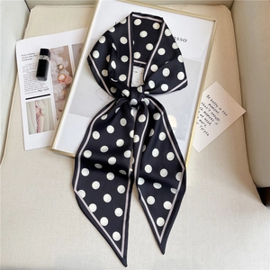 Polka Dot Long Scarf Satin Feeling Polyester French Retro Neck Tie Bag Accessory Hair Ribbon For Women