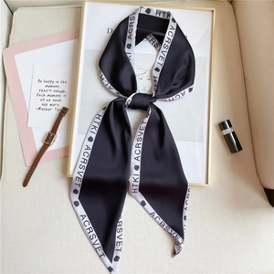Elegant black and white floral twilly scarf with rose print and French style decor