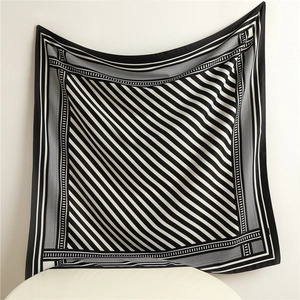 Classic black and white geometric pattern 90cm square scarf with stripes and polka dots