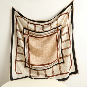 90cm square silk scarf with fish scale and paisley patterns in beige and brown tones