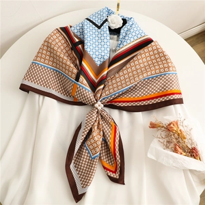 Women Large Square Scarf Houndstooth Geometric Pattern Faux Satin Satin Scarf Fashion Shawl Elegant Headscarf Neck Scarf