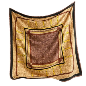 Silk-textured square scarf featuring equestrian belt prints and elegant fish scale patterns