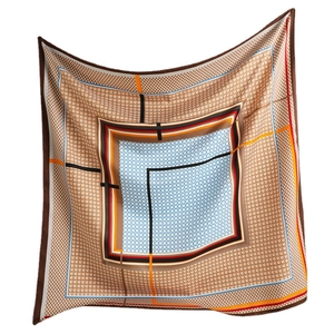 Houndstooth pattern silk-feel square scarf with geometric patchwork and elegant color blocks