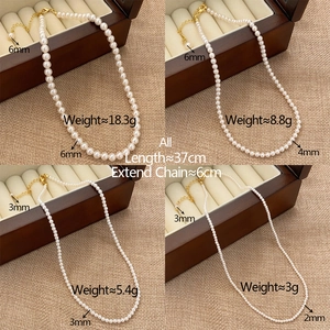 Comparison of pearl necklaces in 2mm to 6mm sizes with length and weight details